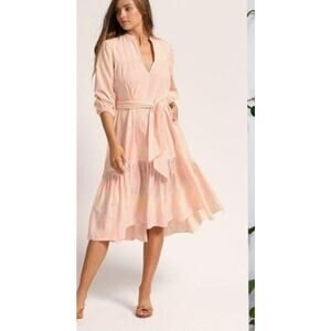 CLEOBELLA 100% cotton Sardinia Salmon Tie Waist Boho Midi Dress XS